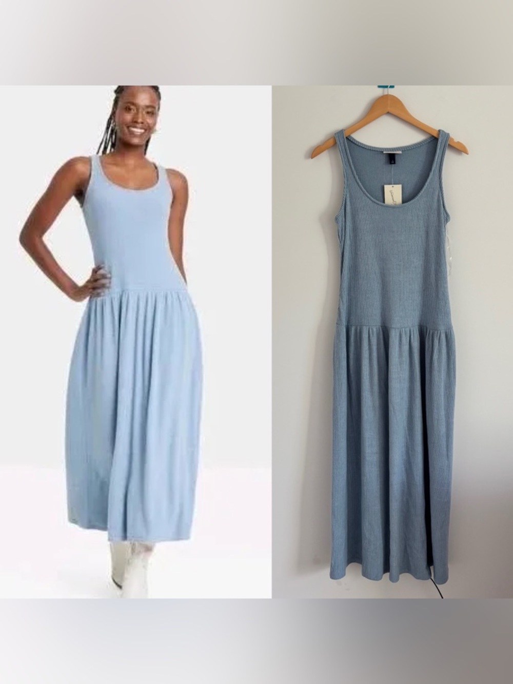 Universal Thread Women Ribbed Drop Waist Knit Midi Slip Dress light Blue Small
